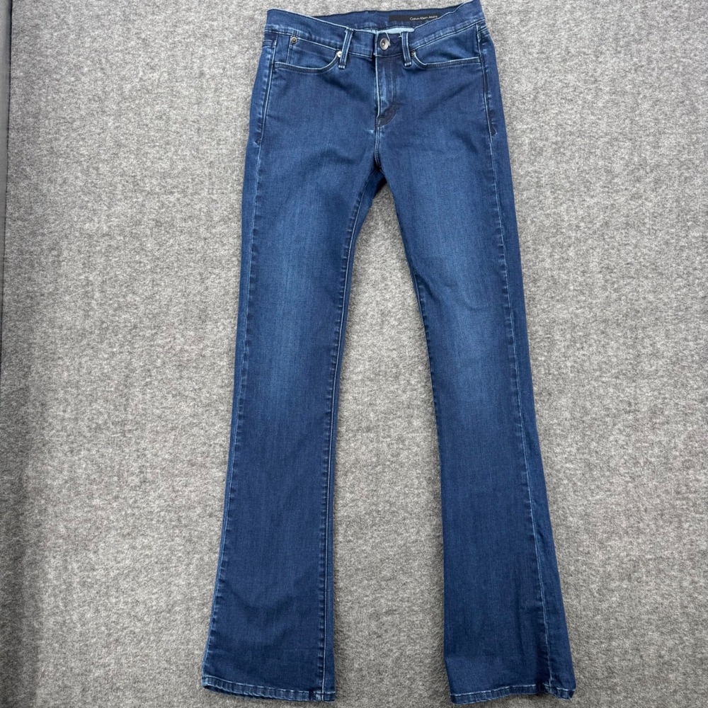Calvin Klein Jeans Women RCKR KICK Flare Dark Wash Stretch Denim Size 28/6 Tall